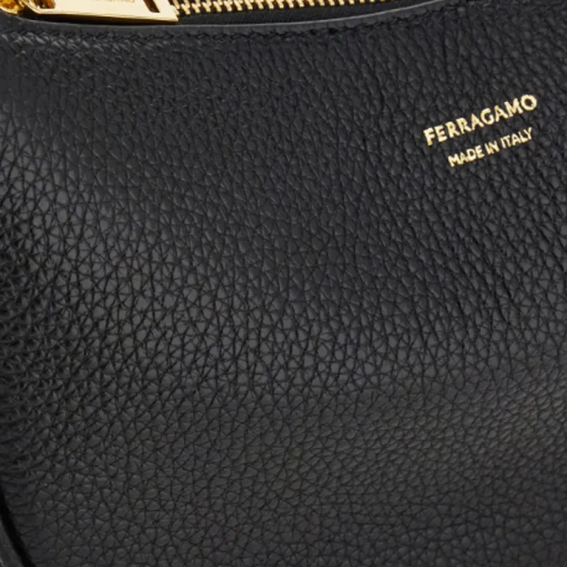 FERRAGAMO Cow Leather HOBO Shoulder Bag Mini Women's Black-4