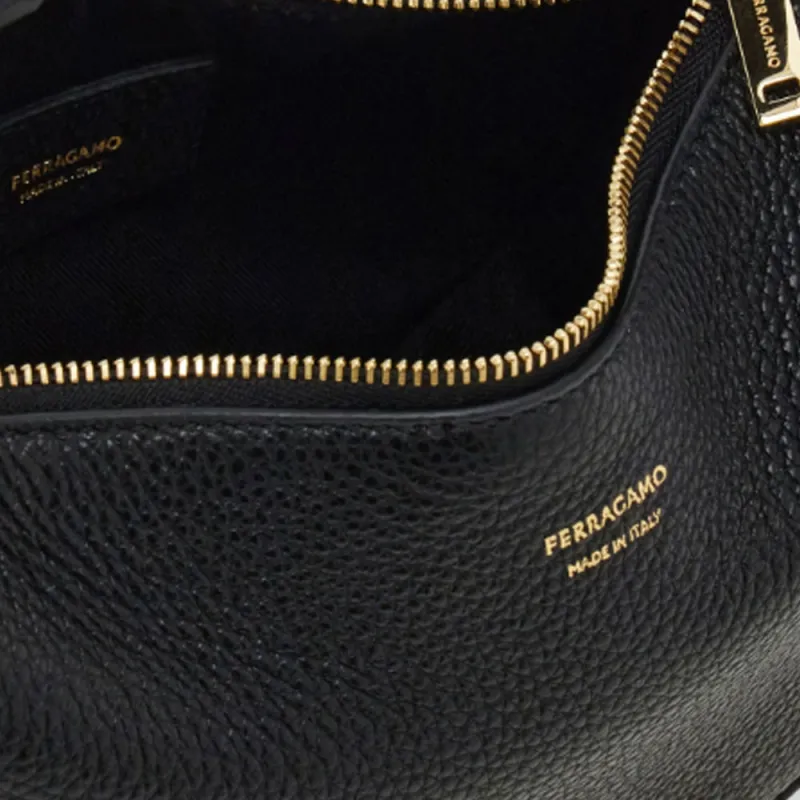 FERRAGAMO Cow Leather HOBO Shoulder Bag Mini Women's Black-3