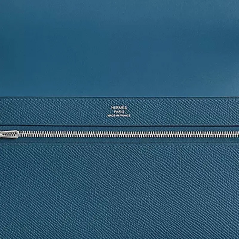 HERMES New H Passant Cow Leather Wallet Unisex Dark Blue-2