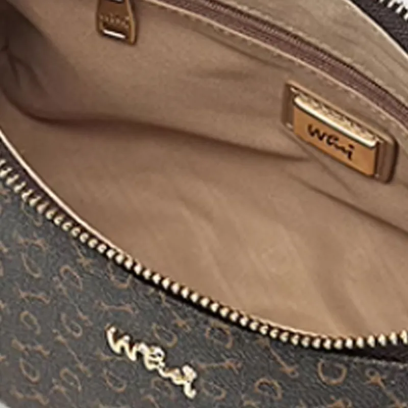 Why PVC Shoulder Bag Medium Size Women's Coffee/Apricot With Beige-3