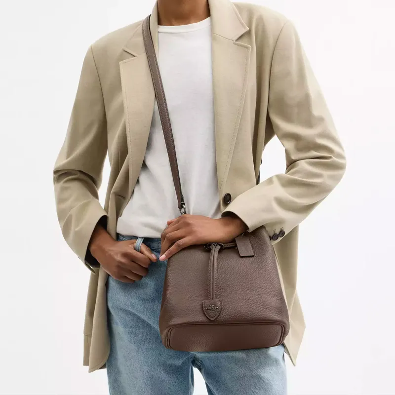 COACH Rowan Leather Handbag Trumpets Women's Dark Stone Color-7