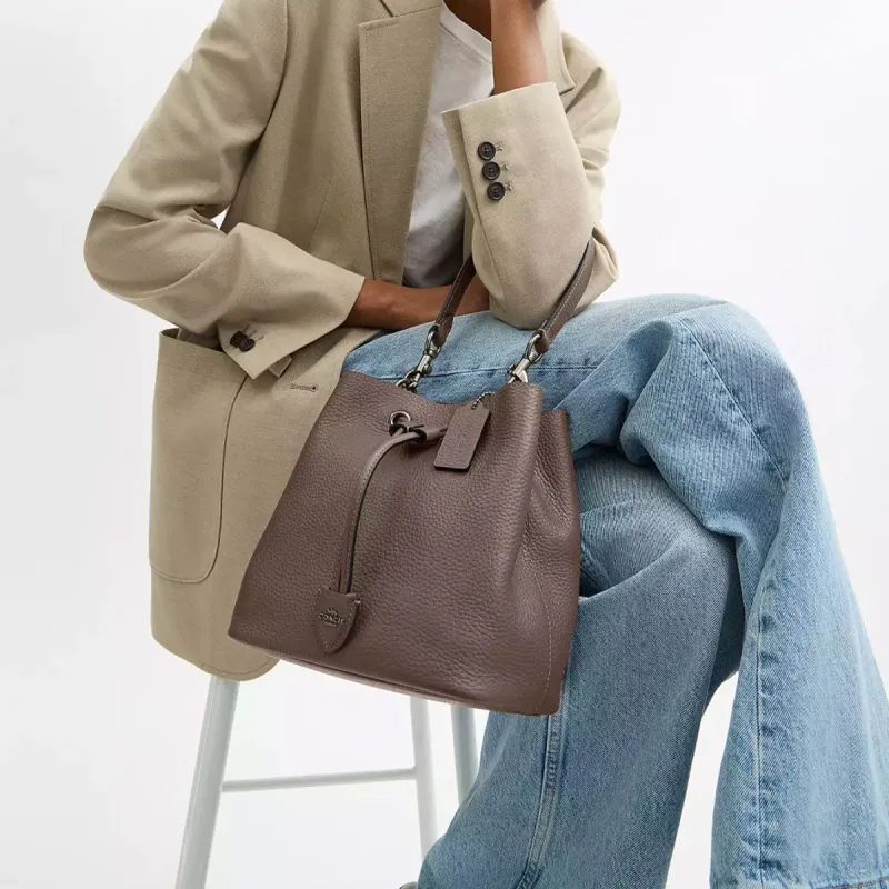 COACH Rowan Leather Handbag Trumpets Women's Dark Stone Color-6