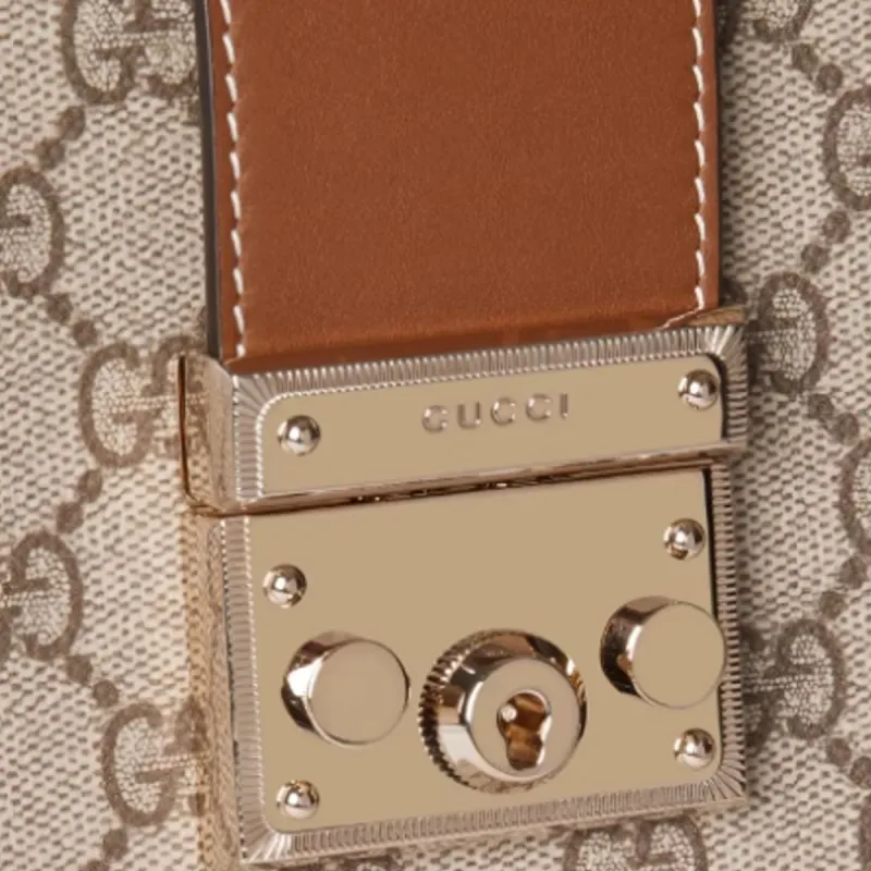 GUCCI Padlock Fabric Handbag Tubas Women's Beige & Brown-4