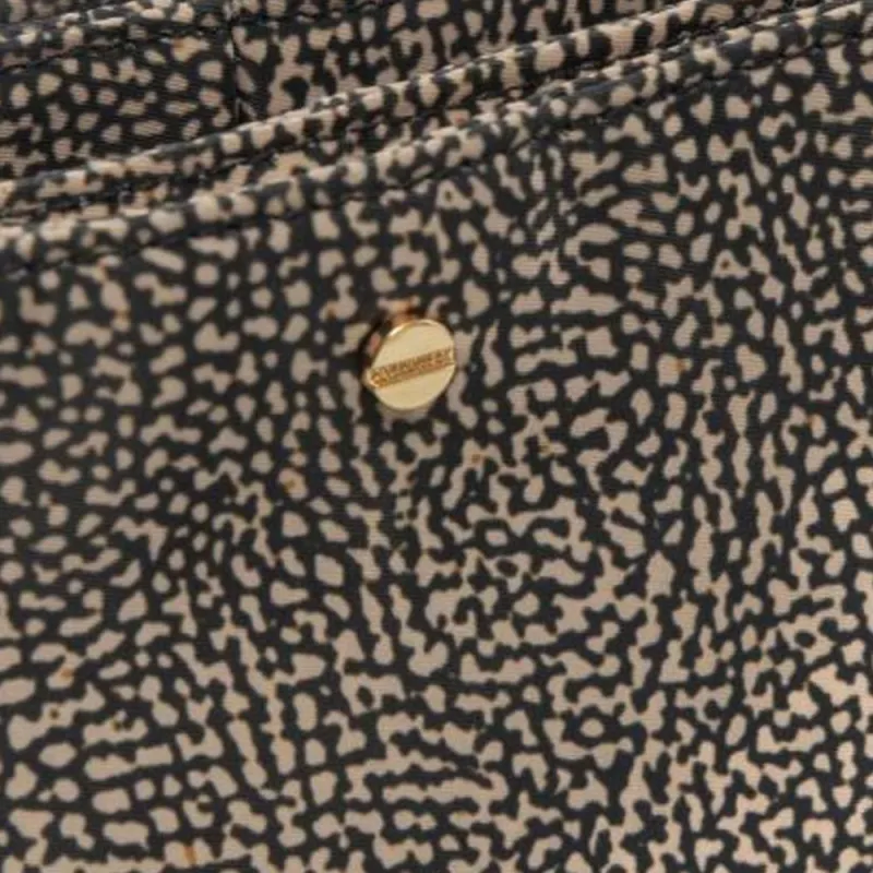 BORBONESE Polyester Shoulder Bag Medium Size Men's Black & Beige-3