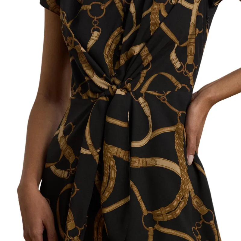 LAUREN RALPH LAUREN Short Sleeved Dress Women's Black Brown-4