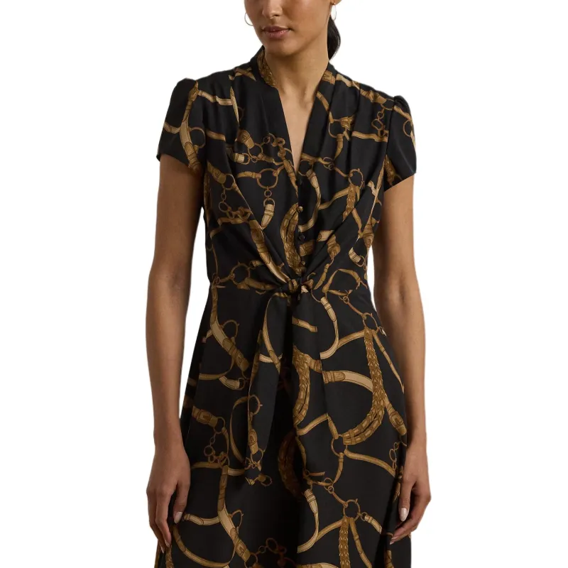 LAUREN RALPH LAUREN Short Sleeved Dress Women's Black Brown-3