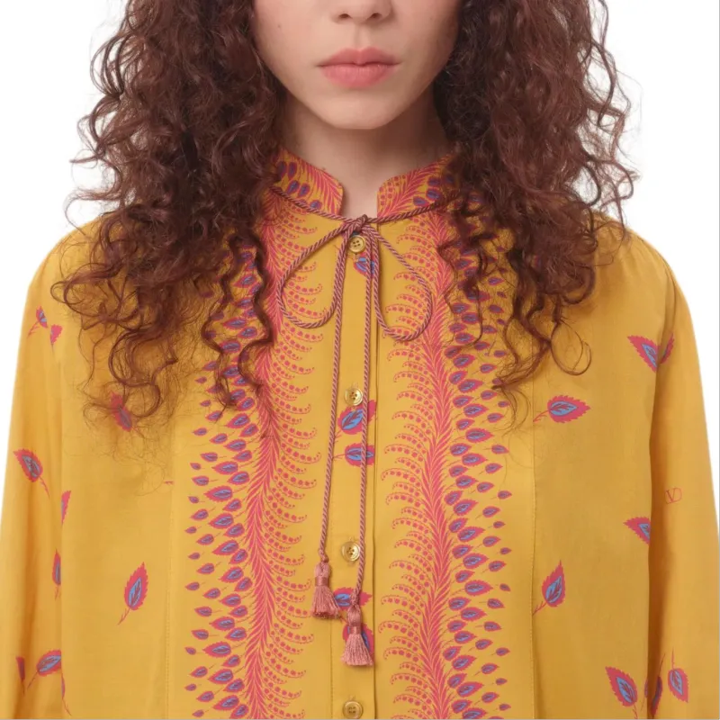 Valentino SS25 Long Sleeved Dress Women's Yellow-5
