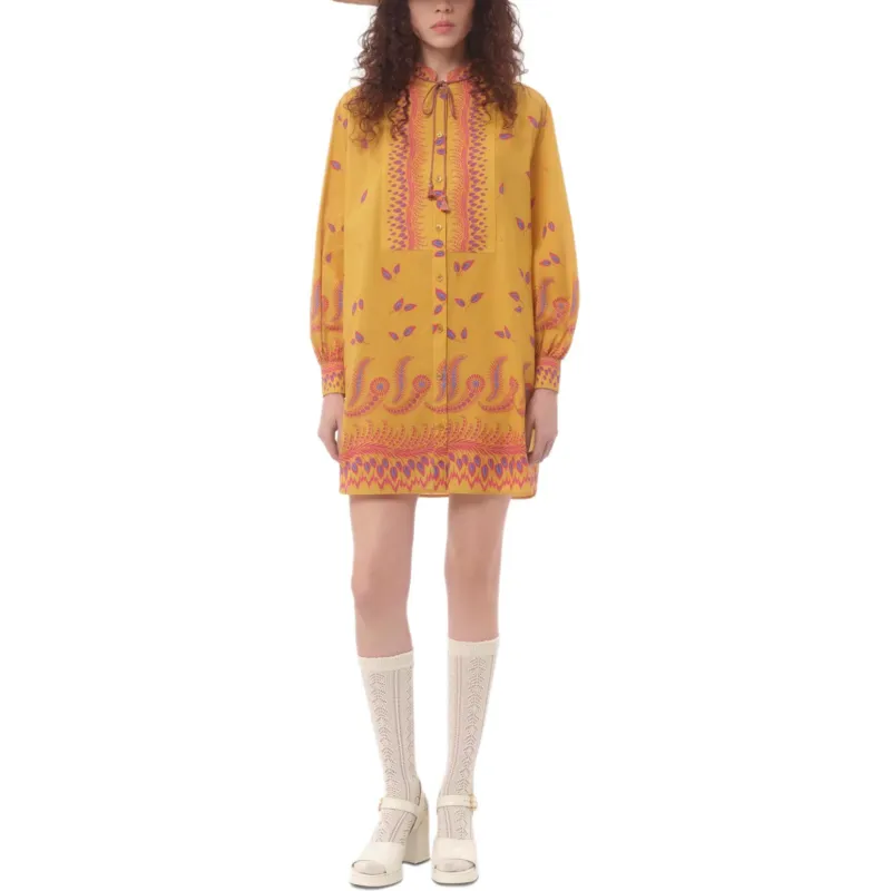 Valentino SS25 Long Sleeved Dress Women's Yellow-1