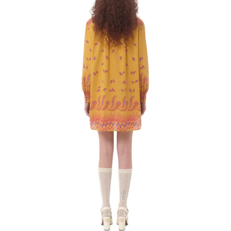 Valentino SS25 Long Sleeved Dress Women's Yellow-3