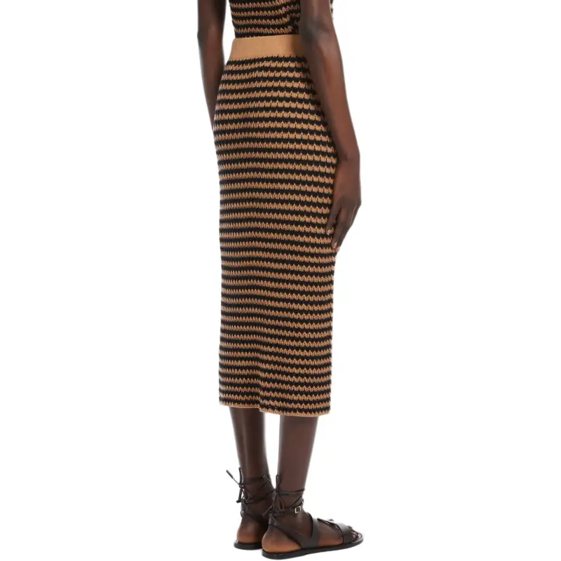 WEEKEND MaxMara Knit Long Skirt Women's Brown Black-2